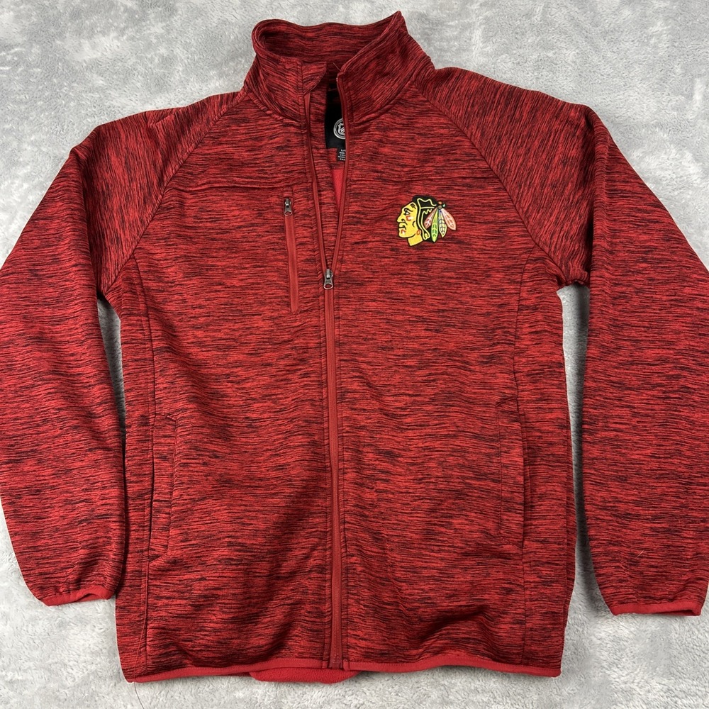 Chicago Blackhawks Full Zip Jacket Men's Large Embroidered Pockets Fleece Lining